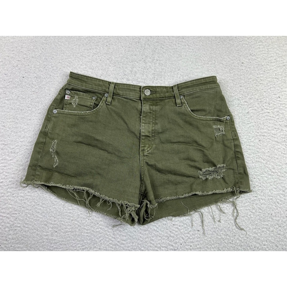 AG Adriano Goldschmied Denim Shorts Womens 32 Green High Rise Cutoff Distressed
